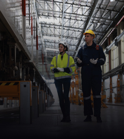 Inspection of train by workers