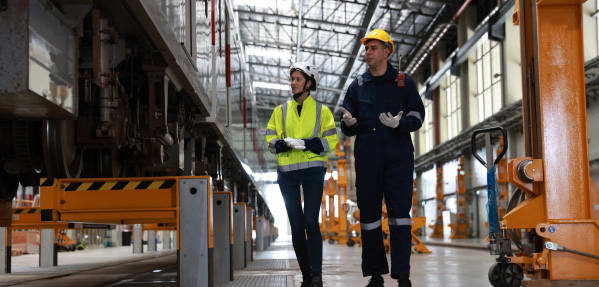 Inspection of train by workers