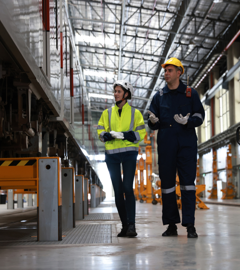 Inspection of train by workers