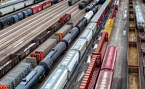 Cargo trains filled with sand and rocks